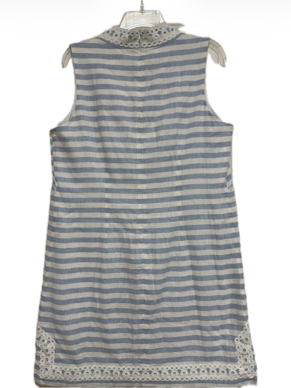 Eliza J Women’s 14 Blue White Stripe Linen Shift Dress Eyelet Trim Sleeveless - Picture 5 of 8